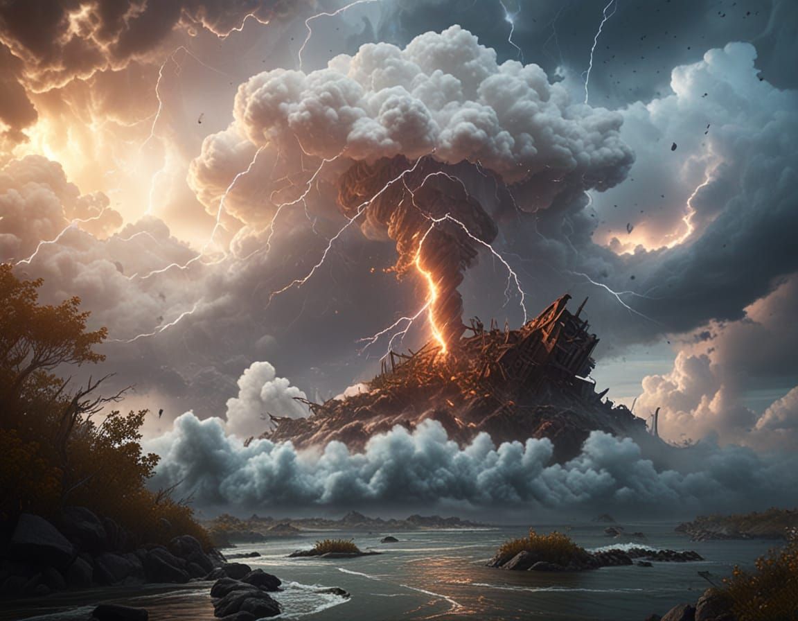 Surreal Tornado Descends from the Skies in Deep Fantasy Art