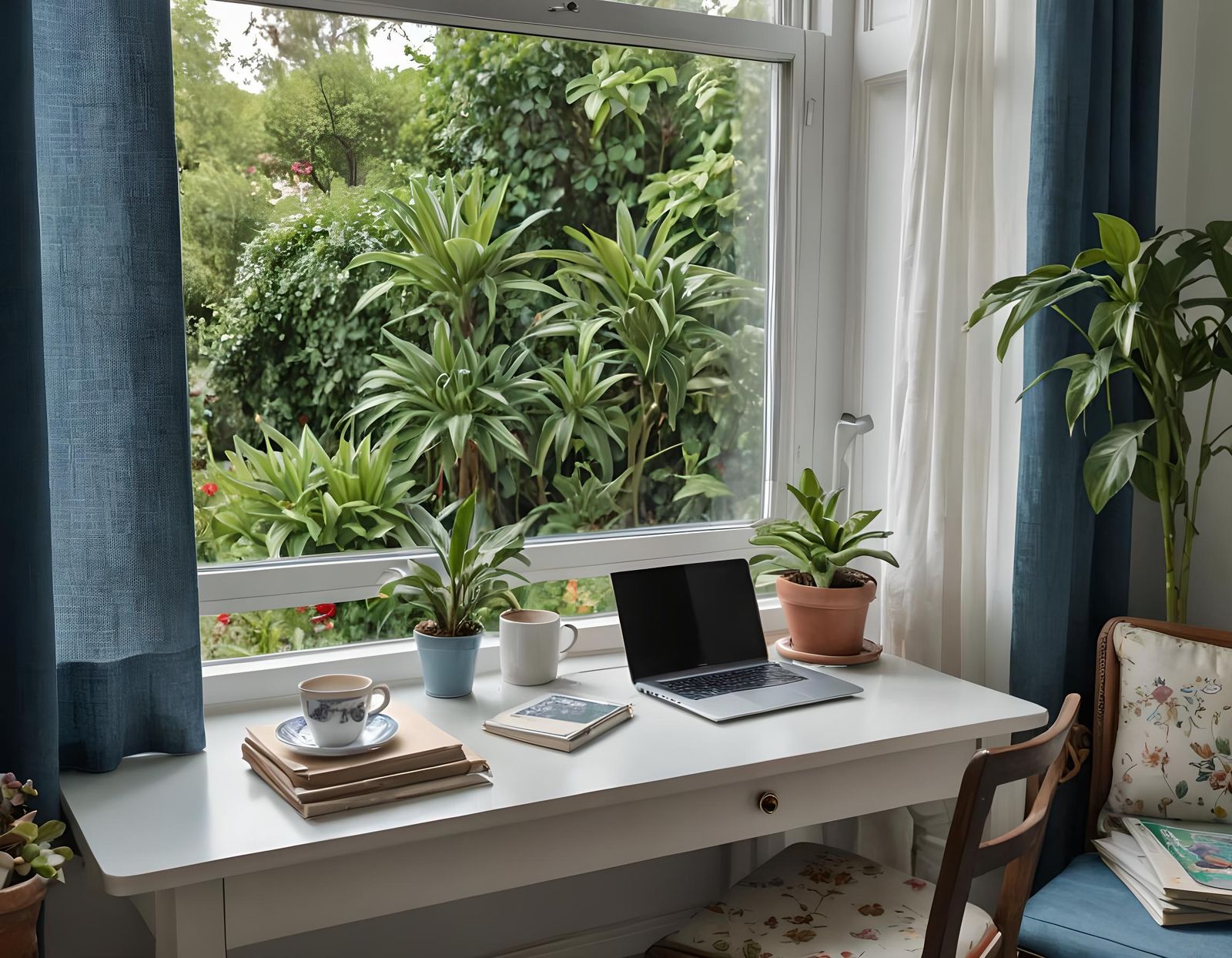 Serene Home Office with Garden View