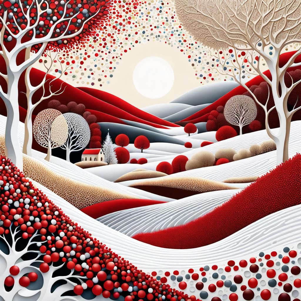 Klimt-Inspired Winter Landscape with Abstract Details