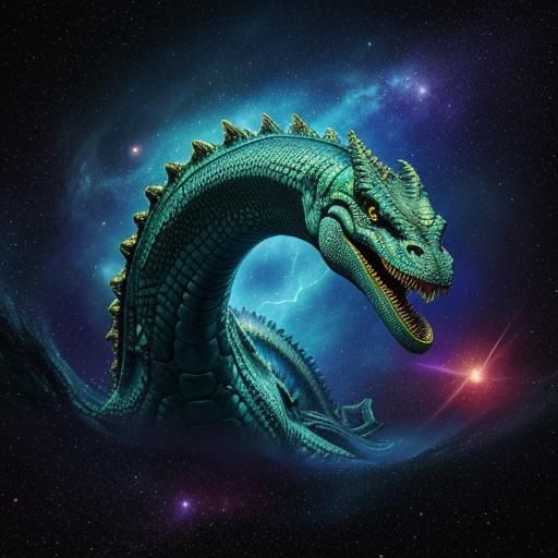 Leviathan Brontosaurus in Deep Space, Holographic Illustrati...