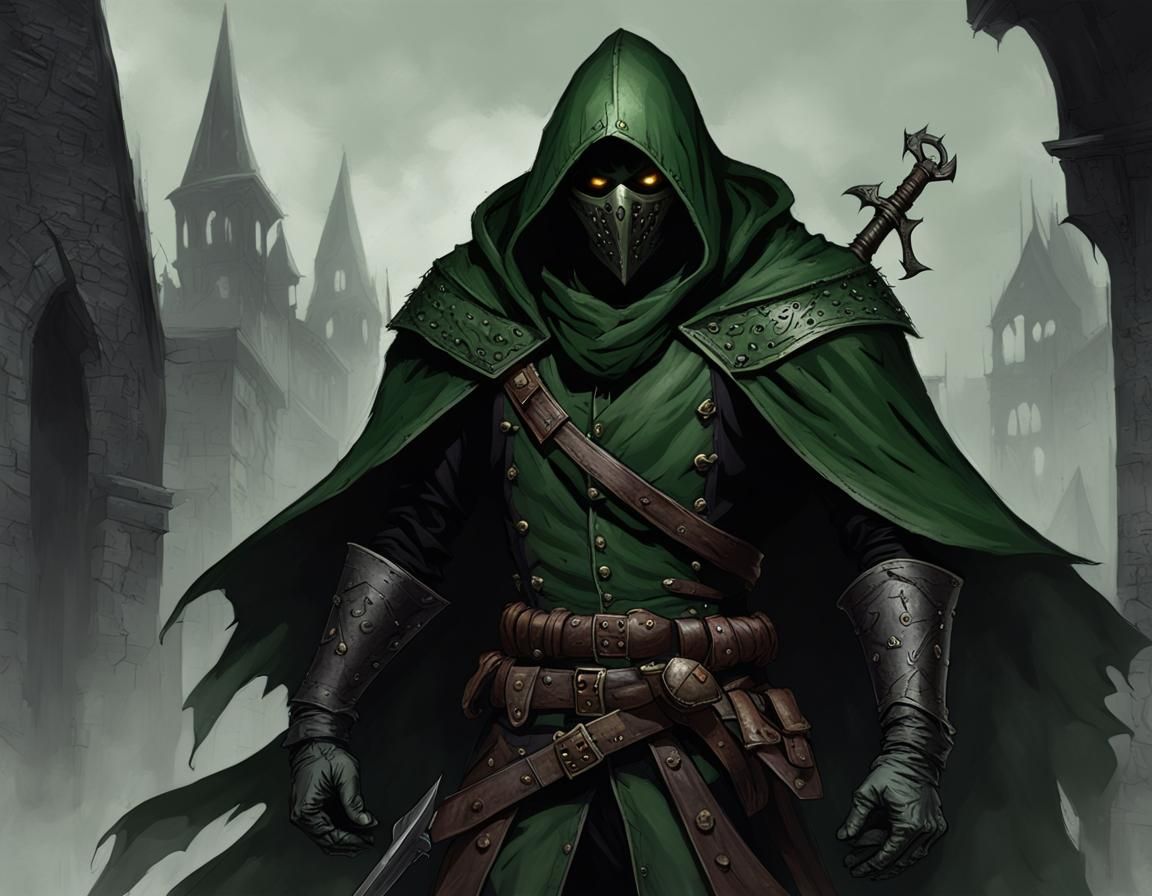 Macabre Green Assassin in Dark Fantasy Style