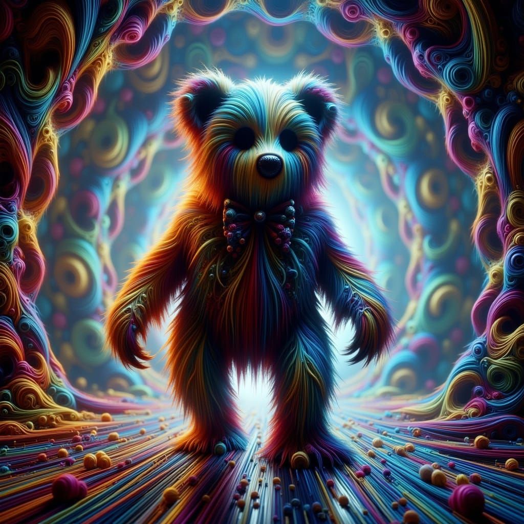 Kaleidoscope Teddy Bear in Glass Tunnel