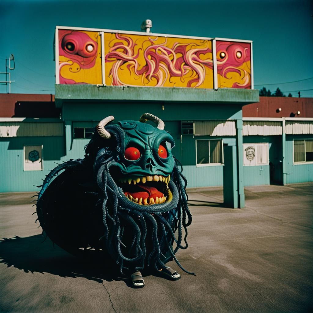 Eldritch Monsters in 1980s Motel: Analog Portrait