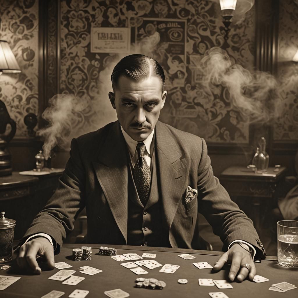1920s Gangster Card Game in Sepia Tone