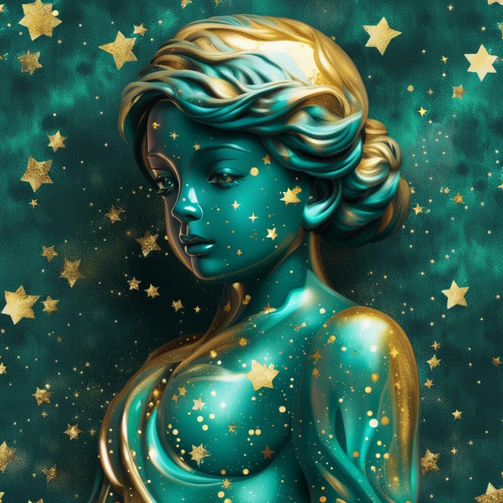 Nebula Girl Statue with Gold Marbling