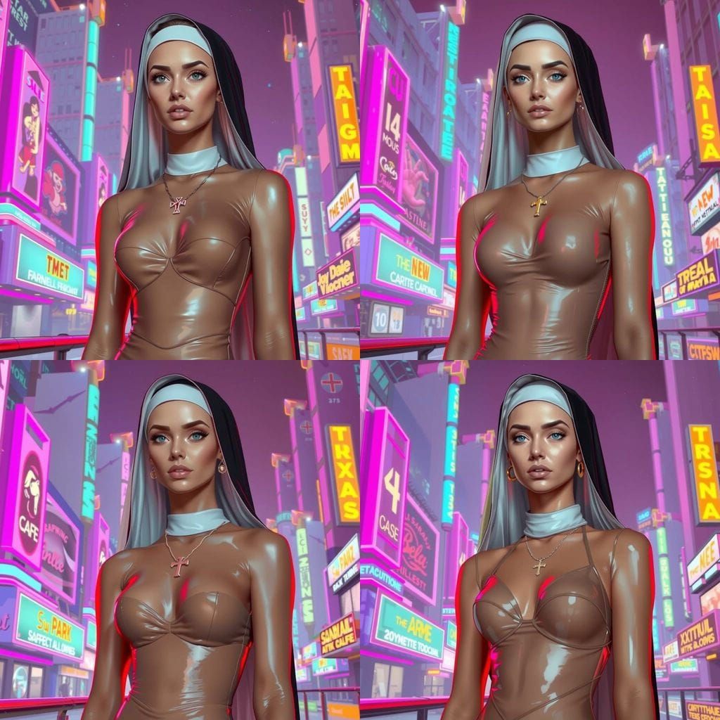 Nun in Latex: Synthwave Neon Retro Portrait