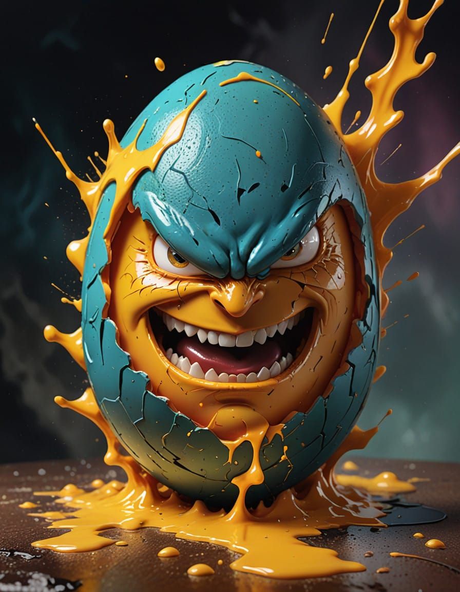 Dramatic Threatening Egg in Hyperrealistic Splash Art