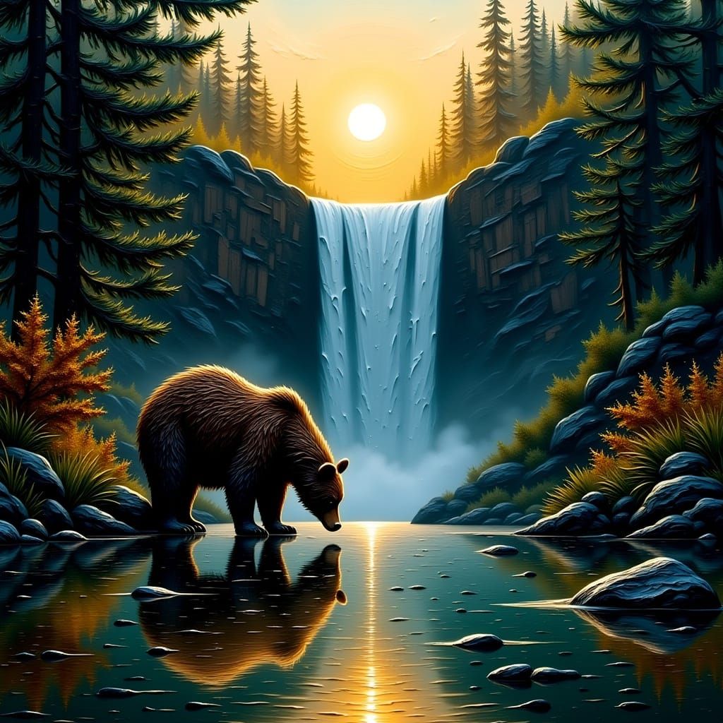 Fantastical Forest Scene in Warm, Golden Light