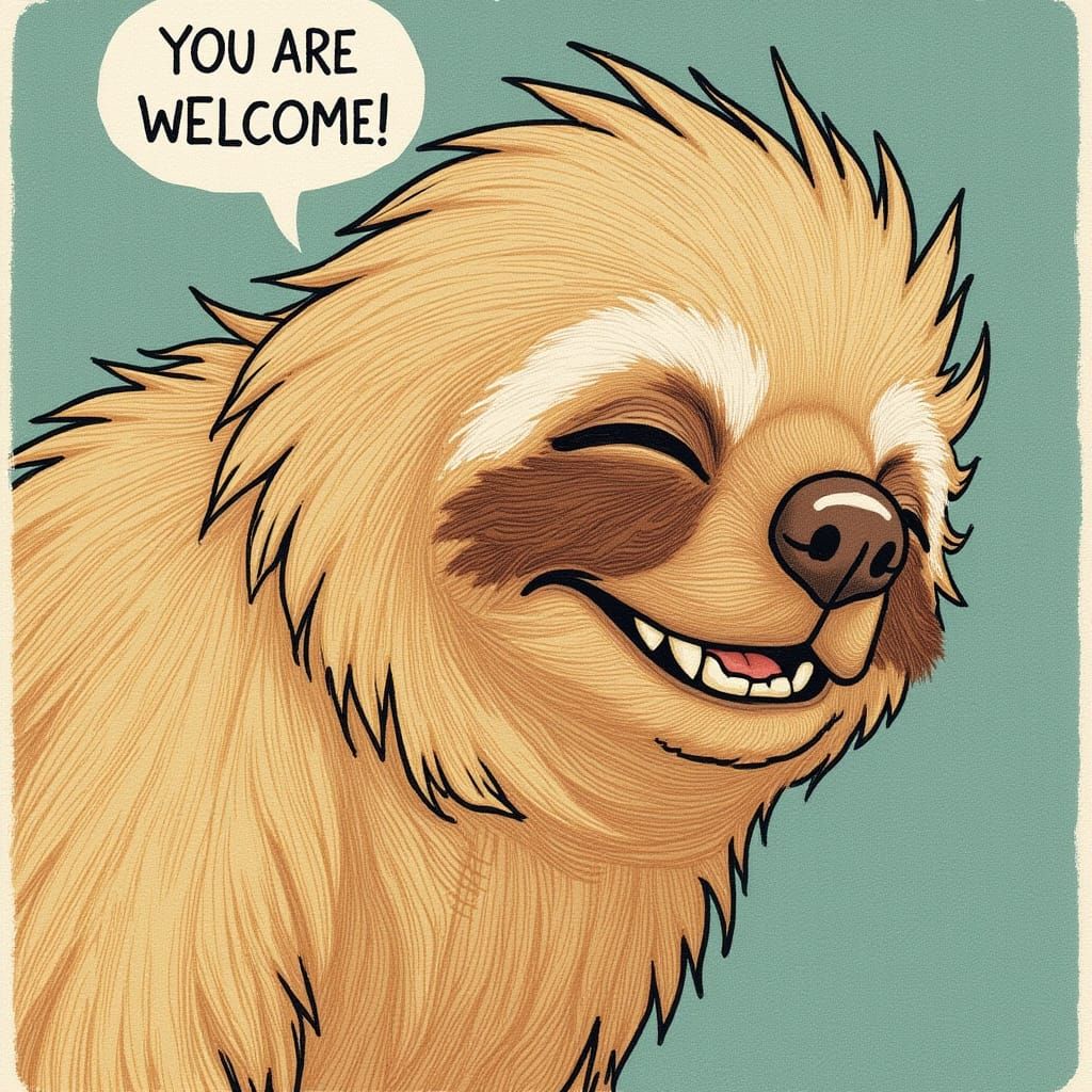 Sleepy Sloth Portrait in Ocher and Teal