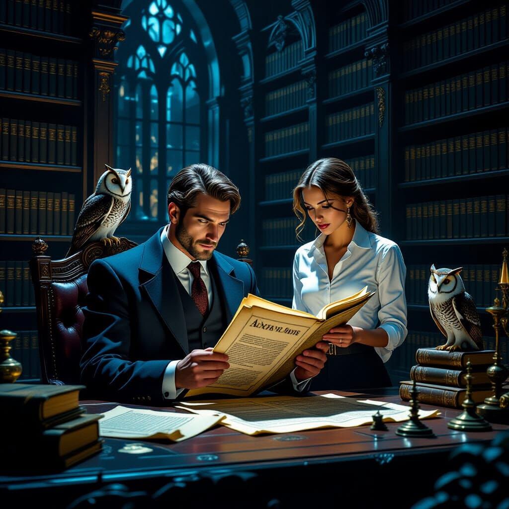 Gothic Lawyer Reviewing Scrolls: Fantasy Concept Art