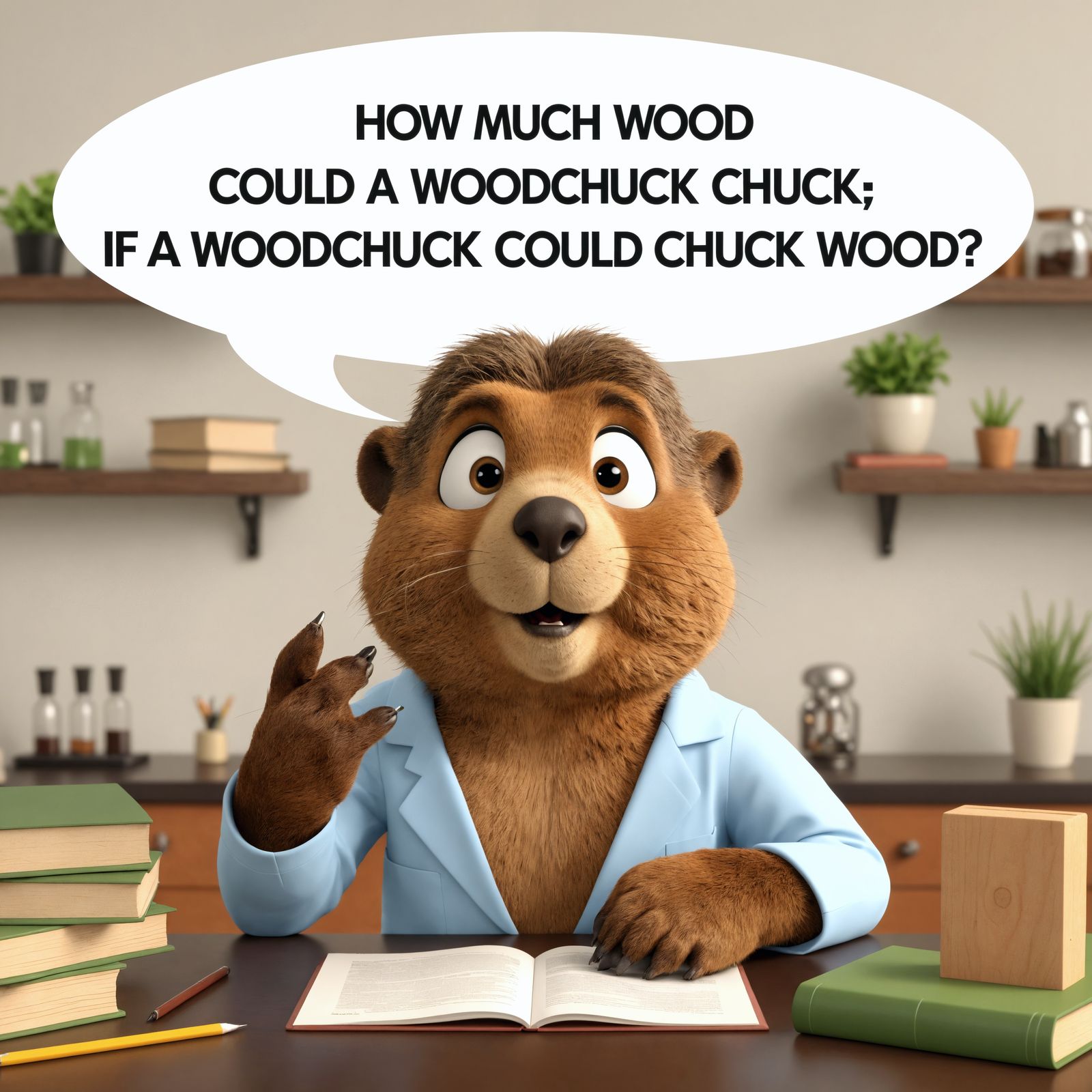 Cartoon Woodchuck Scientist Asks a Question