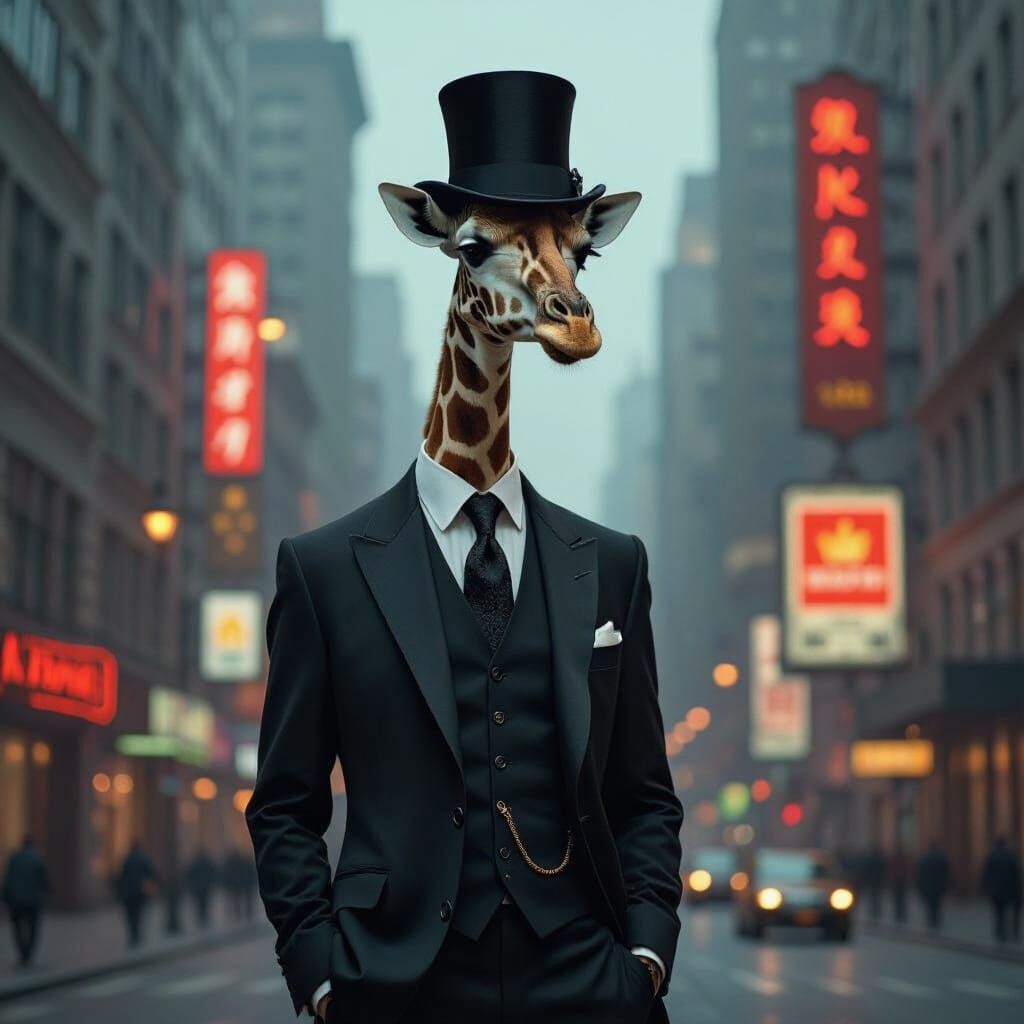 Steampunk Giraffe Dignified in Metropolis