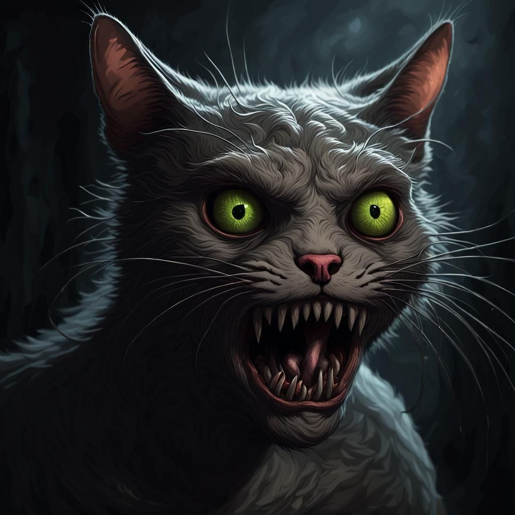 Horrific Cat-Human Hybrid in Dark Horror Style