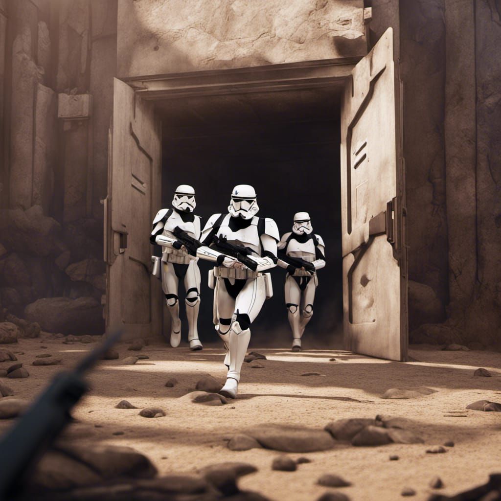 Clone Troopers Breach Door: Detailed Matte Painting