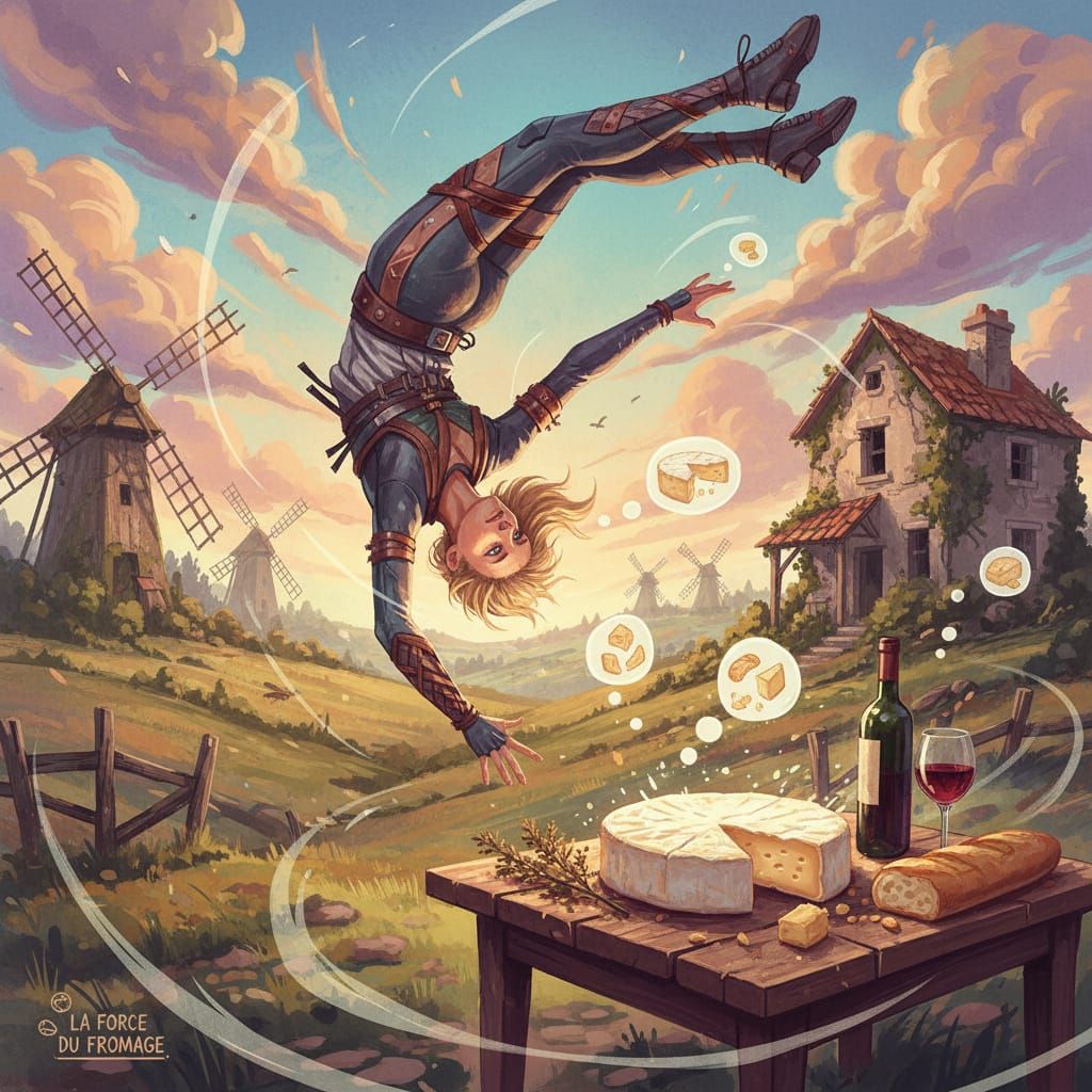 Whimsical Blonde Backflip with Brie Cheese