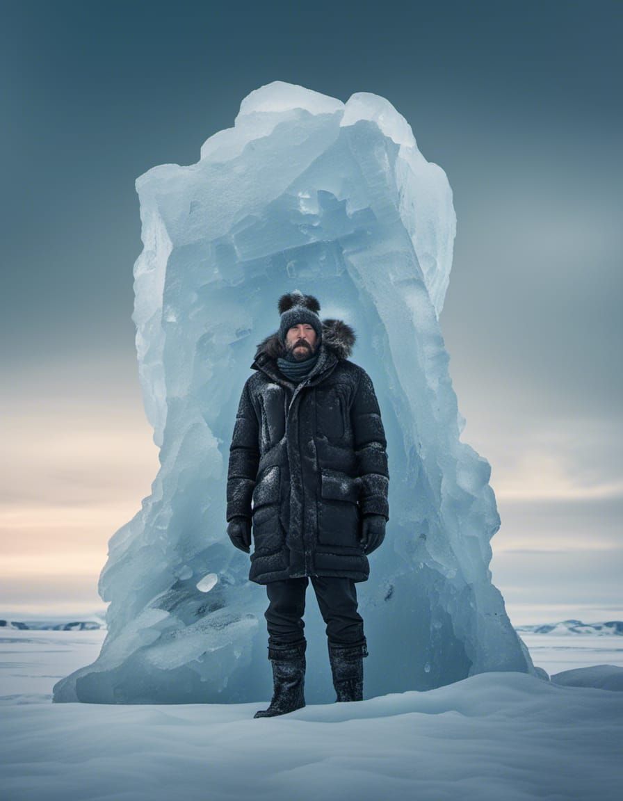 Surreal Ice Giant Portrait: Arctic Discovery