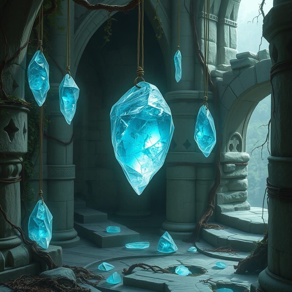 Luminescent Crystals in Ancient Ruins: Ethereal Landscape