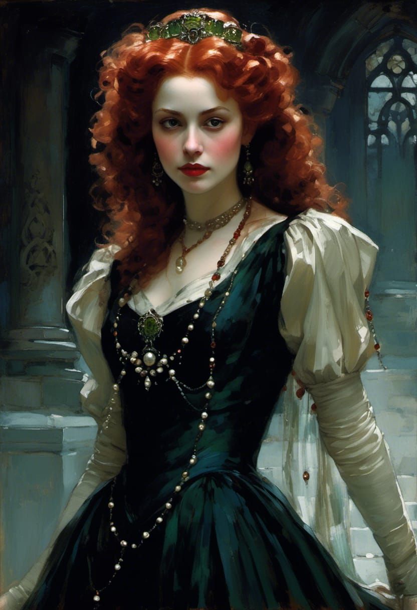 Elena as a Romantic Vampiress in Green Gown