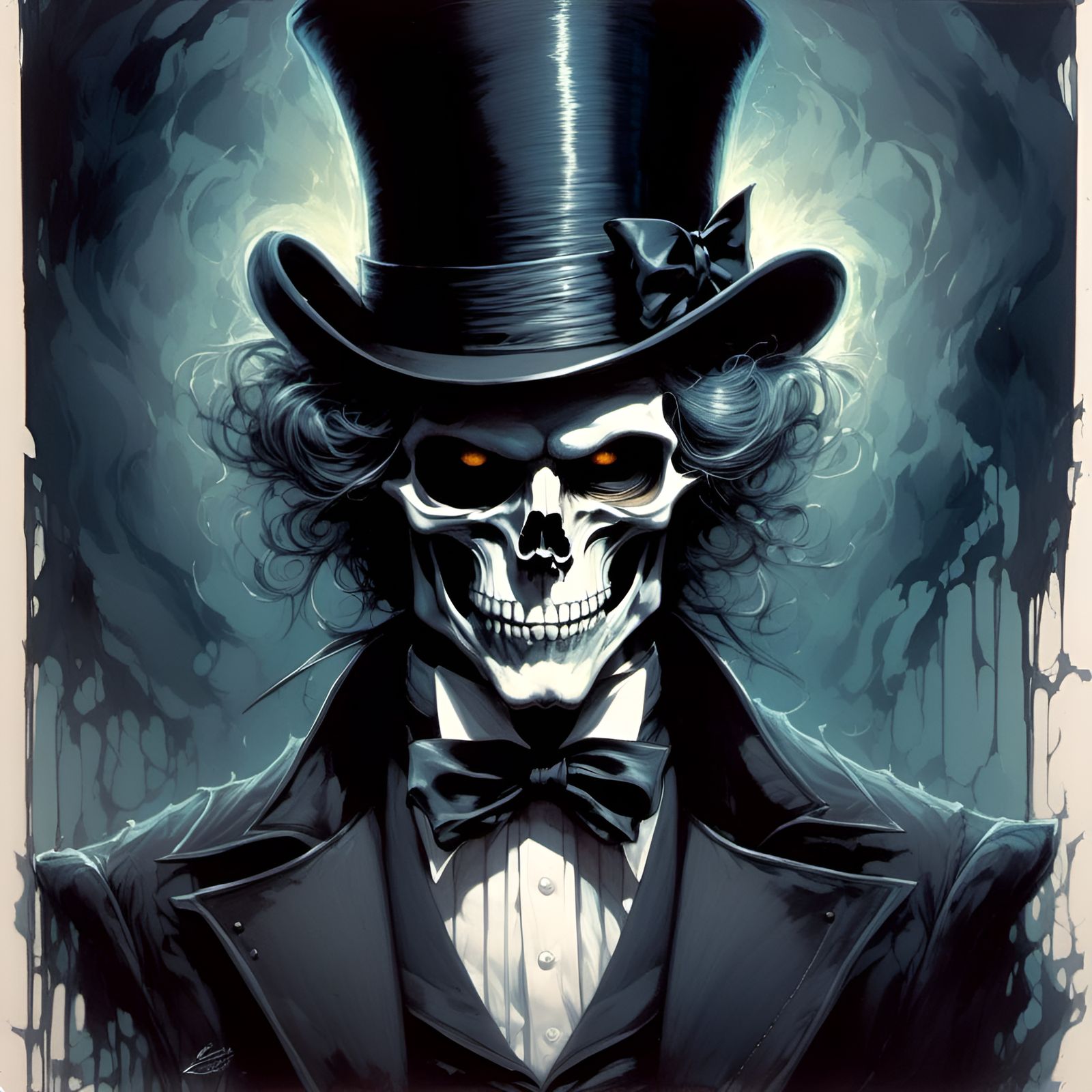 Skeleton Gentleman in Tuxedo at Moonlit Night