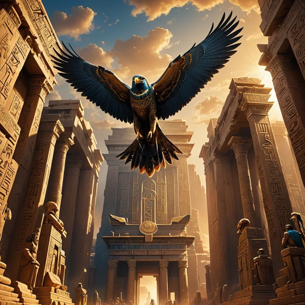Horus the Falcon God Soaring Above Edfou Temple