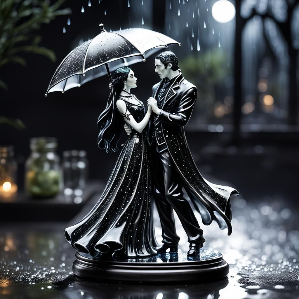 Enameled Glass Figurines of Goth Couple Dancing