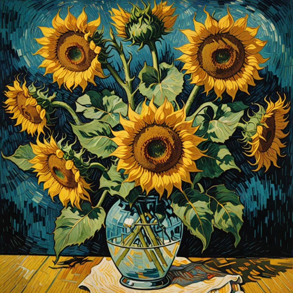 Blissful Sunflowers in Vibrant Hypermodern Style