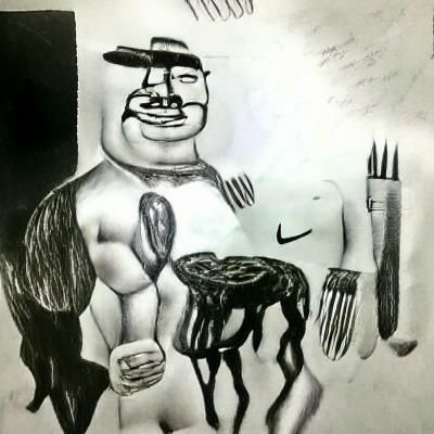 Grotesque Meat Man Line Drawing in Comic Style