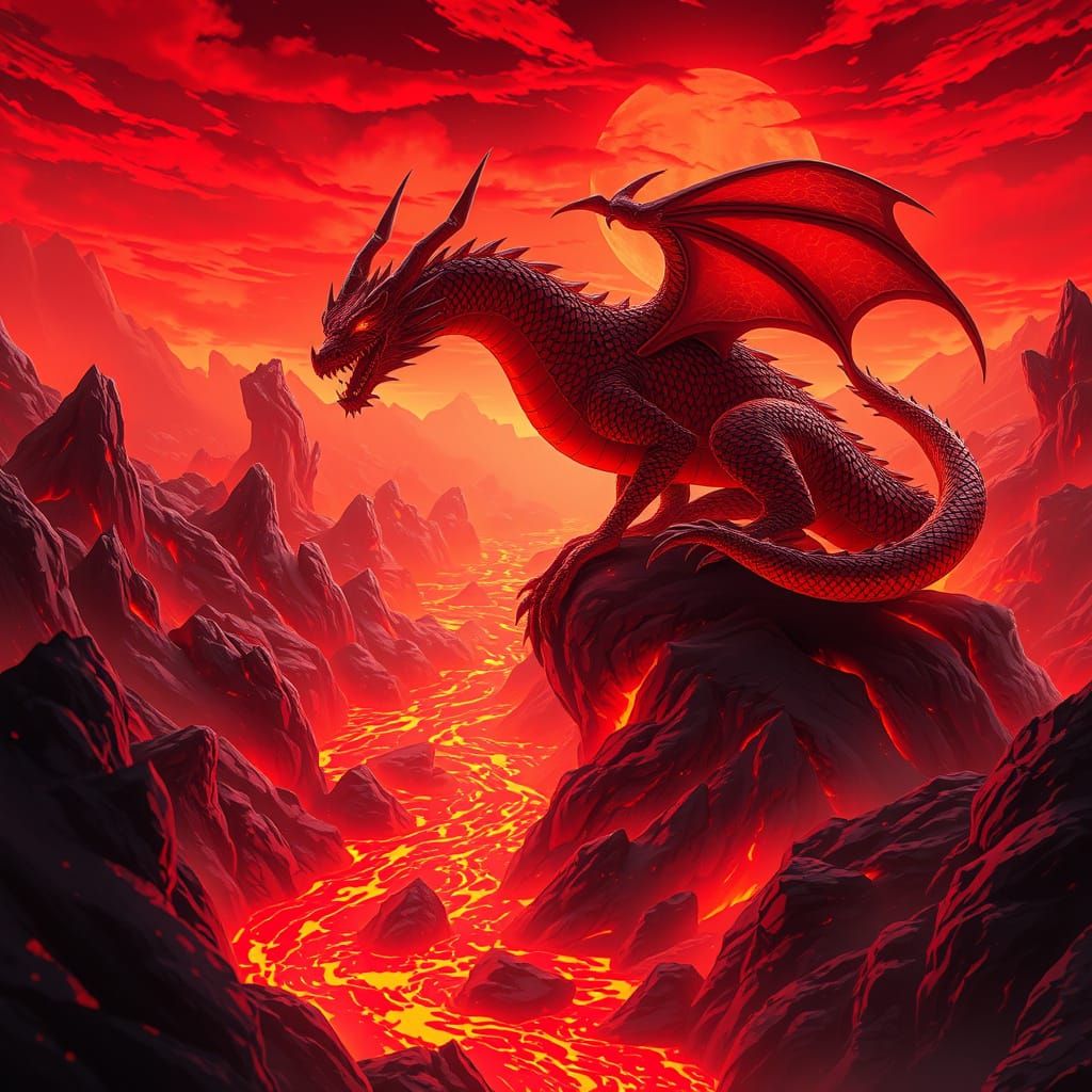 Majestic Dragon Dominates Crimson Landscape