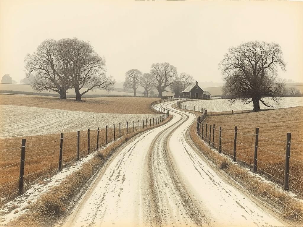 Winter's Arrival on a Rustic Countryside Road