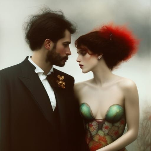 Passionate Kiss in Dramatic Fine Art Style