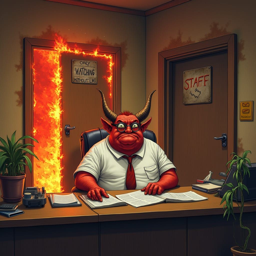 Bureaucratic Hell Reception in Hyperrealistic Style