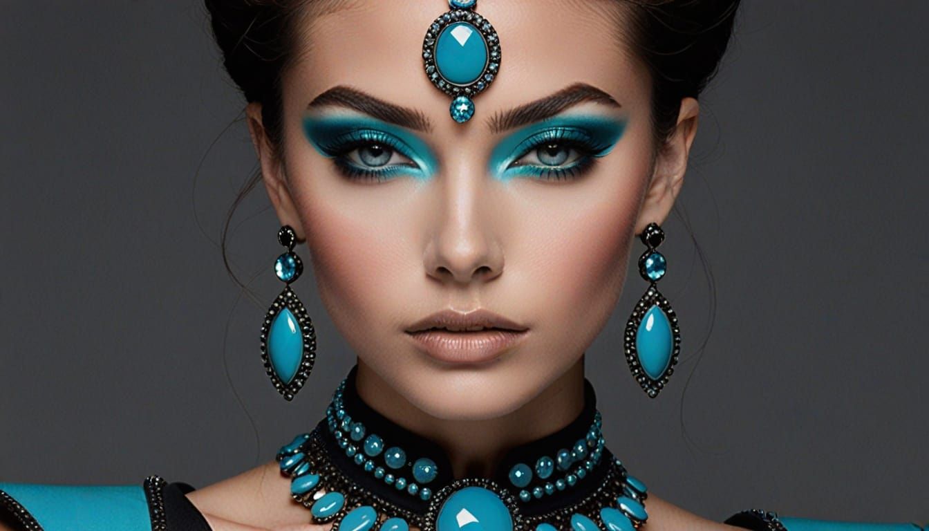 High Fashion Turquoise Eyeliner Editorial Gemstone Look