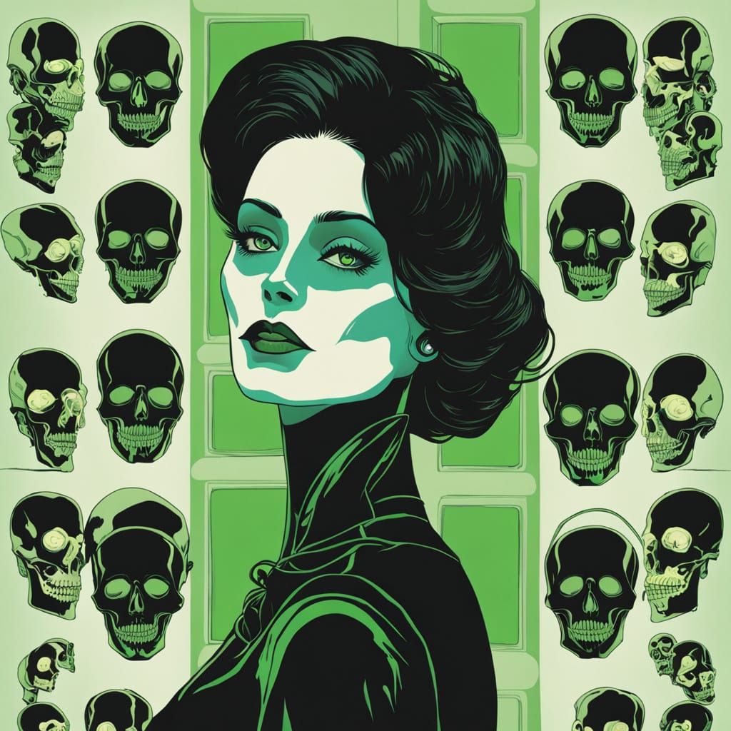 Eerie Skeleton Portrait with Glowing Eyes in Art Deco Style