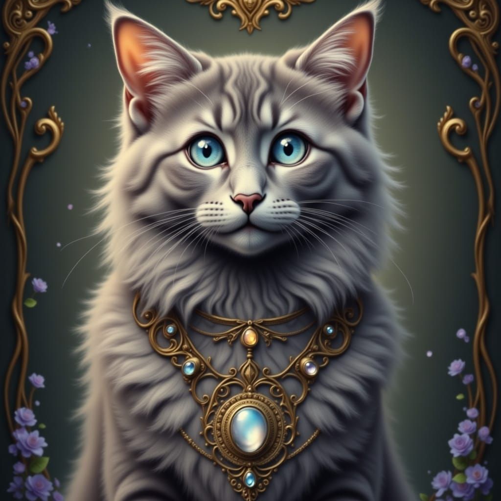 Feline Goddess Adorned in Art Nouveau Filigree