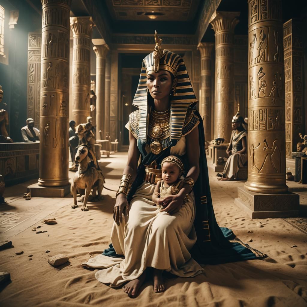 Pharaoh and Baby in Palace: Cinematic Still