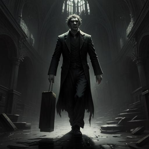 Horror Magic Item Salesman in Doré Style