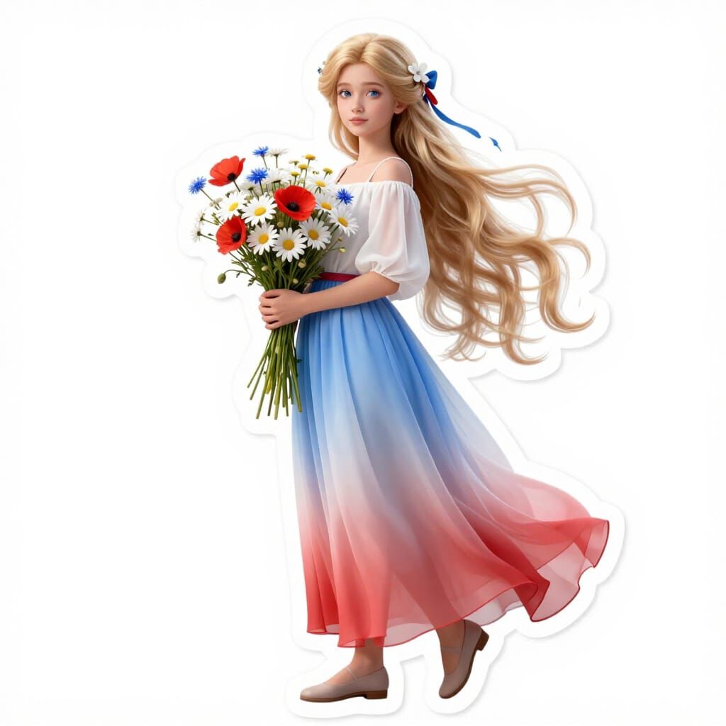 Slavic Woman Sticker Design with Floral Bouquet