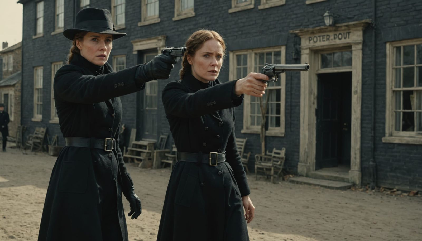 Woman in Black in Dramatic Shootout Scene