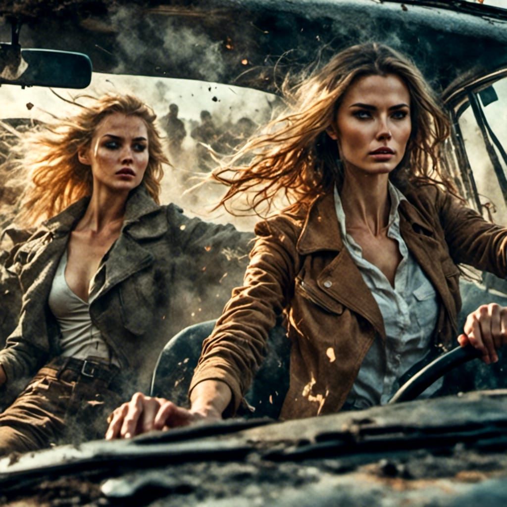 Action Movie Scene: Women Escape Explosion in Antique Waterc...