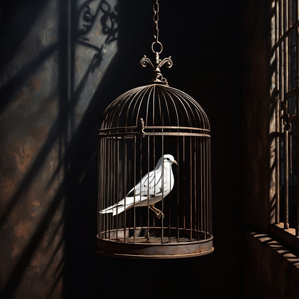 Heart Cage with Feather in Dim Light