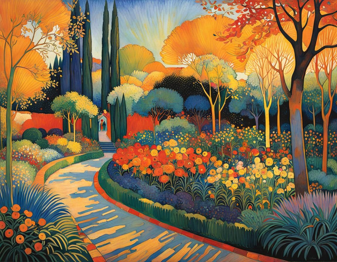 Garden Scene in Vibrant, Impressionist Style