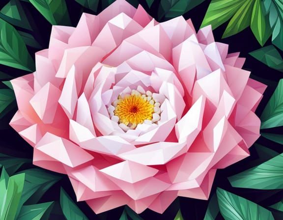 Geometric Crystal Peony in Low Poly Garden