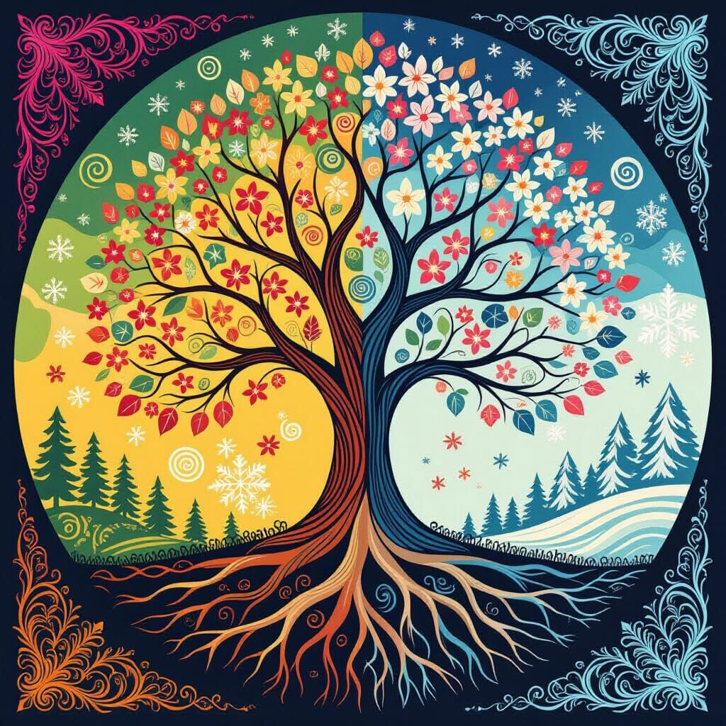 Four Seasons Tree in Abstract Fractal Style
