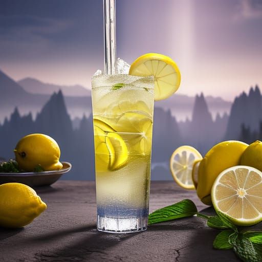 Refreshing Lemonade with Ice and Lemon Slices