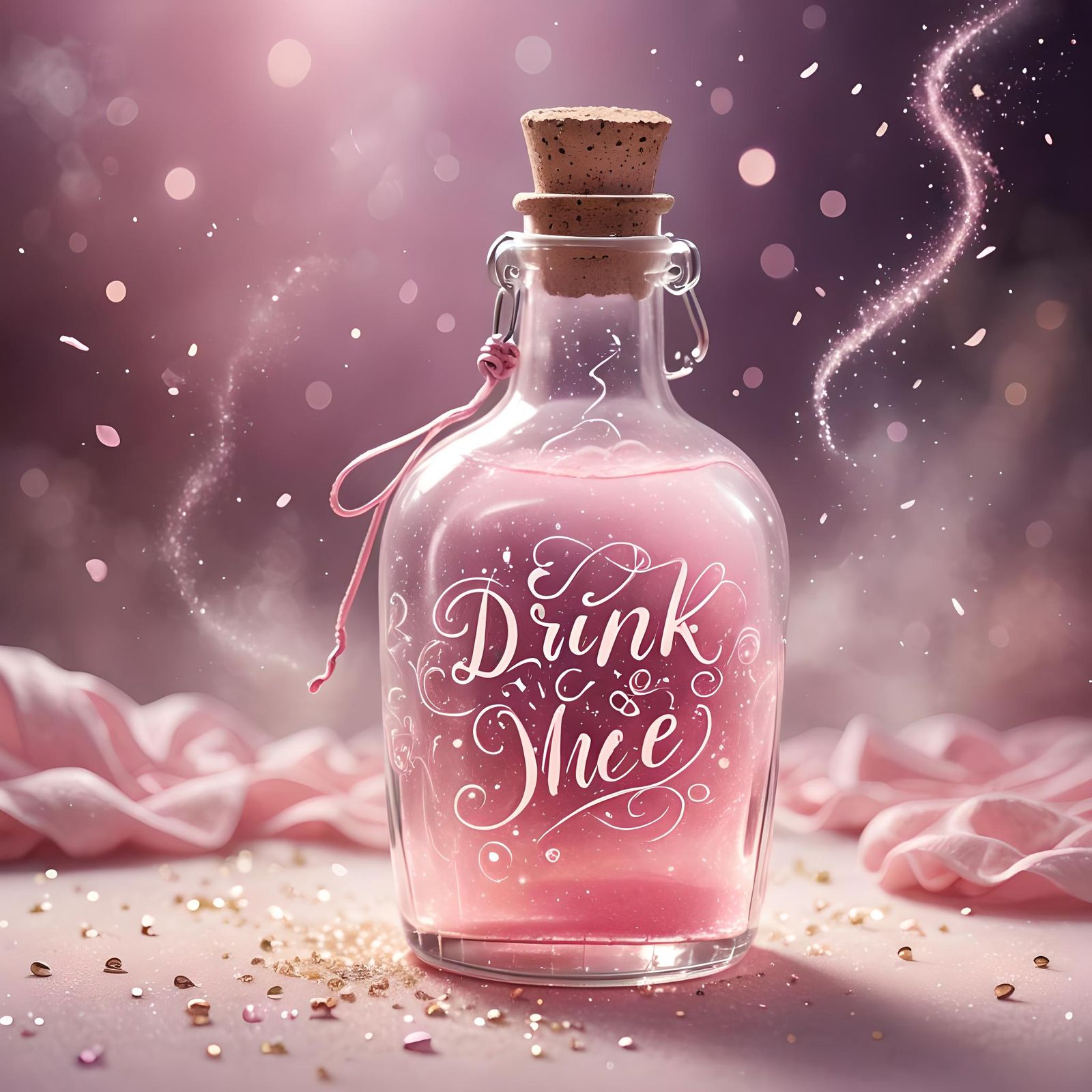 Cute Pink Magical Bottle with Drink Me Label