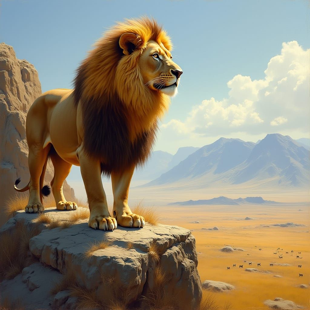 Regal Lion Amidst Golden Savannah