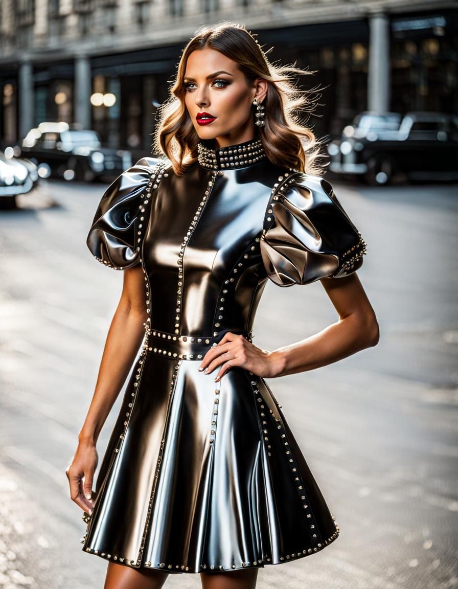 High-Neck Shiny Black Plastic with Studs