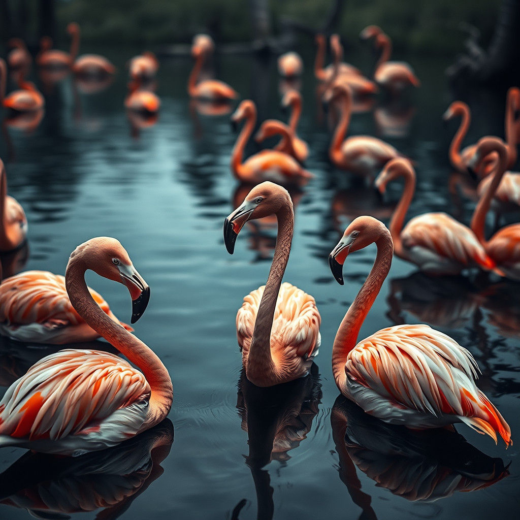 Flamingos Relaxing in Florida: Hyperrealistic HDR Image