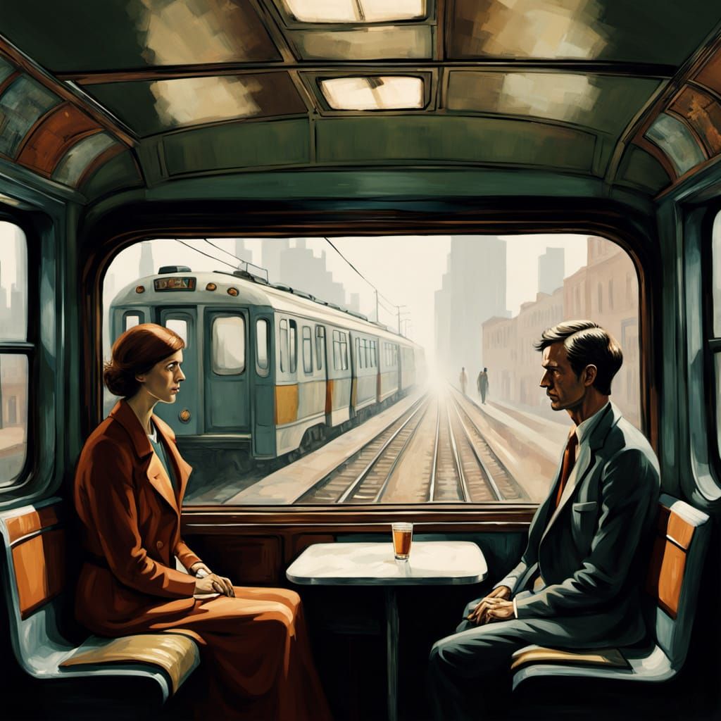 Subway Car Scene in Abstract Painterly Style