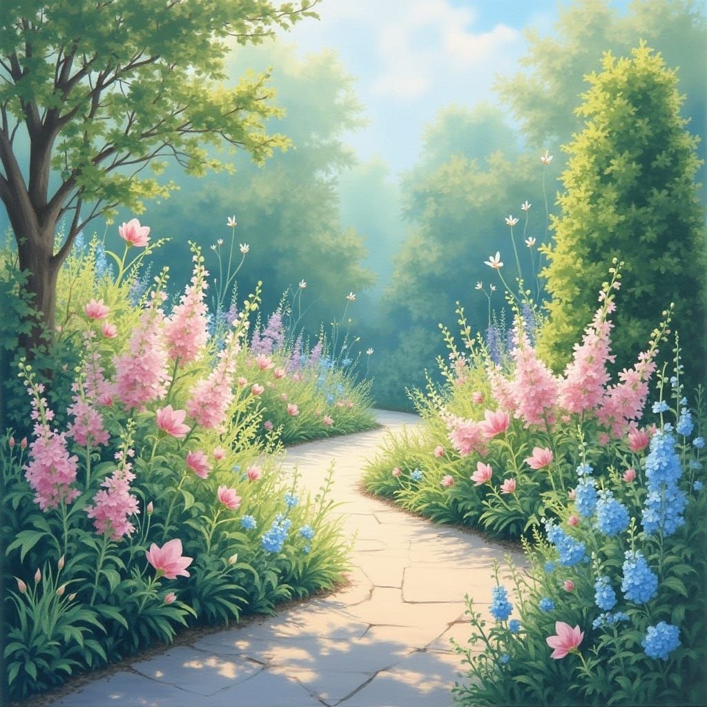 Softly Blooming Paradise Garden in Pastel Hues